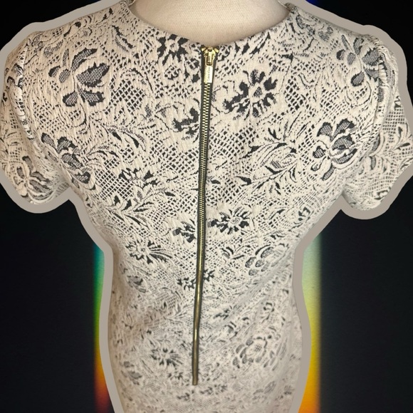 Calvin Klein Black & White Lace Print Jacquard Short Sleeve Dress Size 4 - Picture 8 of 11